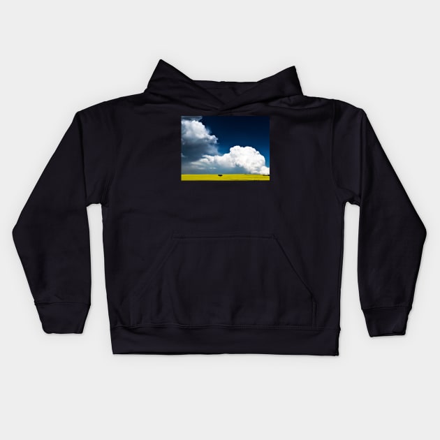 Storm over canola field Kids Hoodie by CanadianWild418